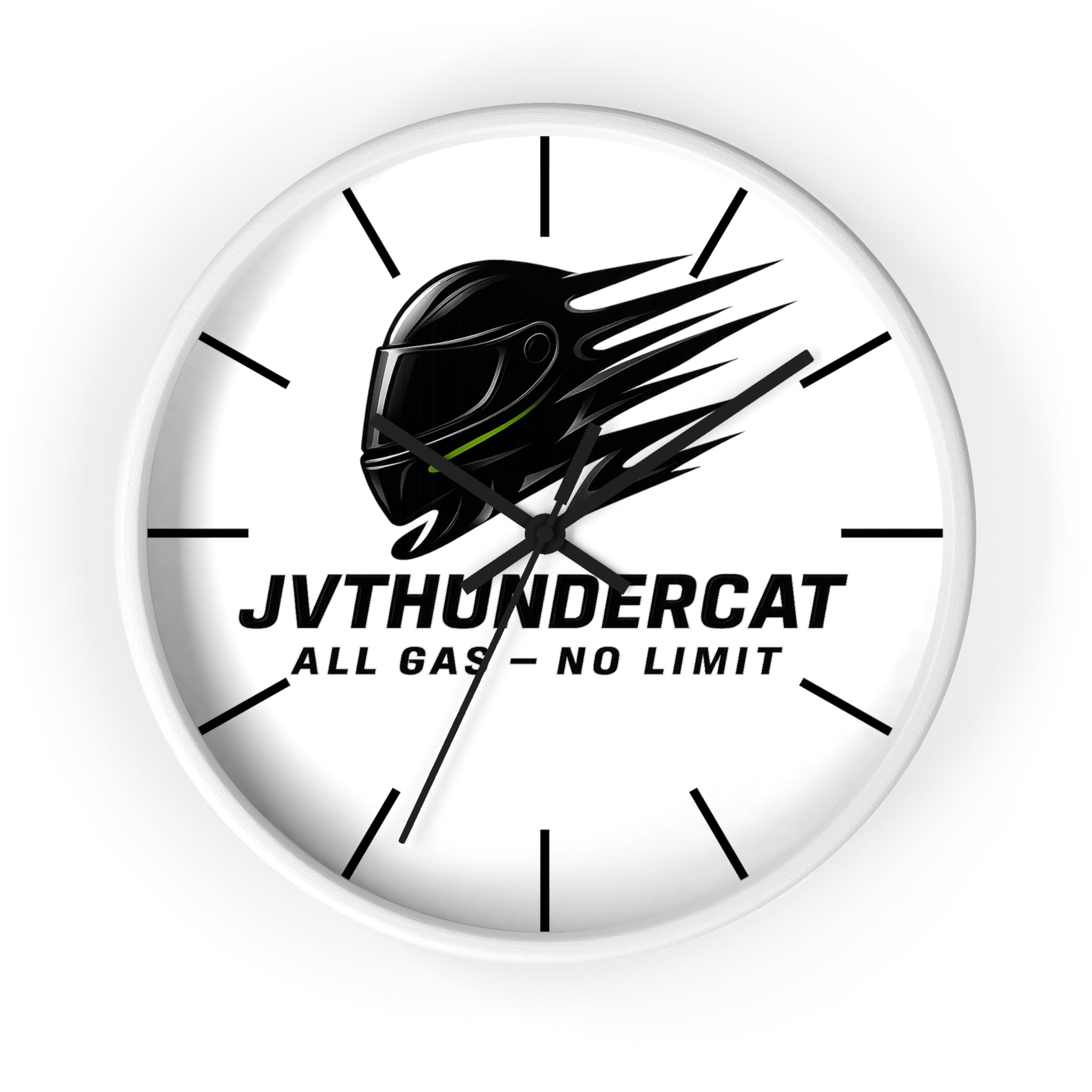 JVThunderCat Racing Wall Clock — “All Gas — No Limit” Motorbike Helmet Design