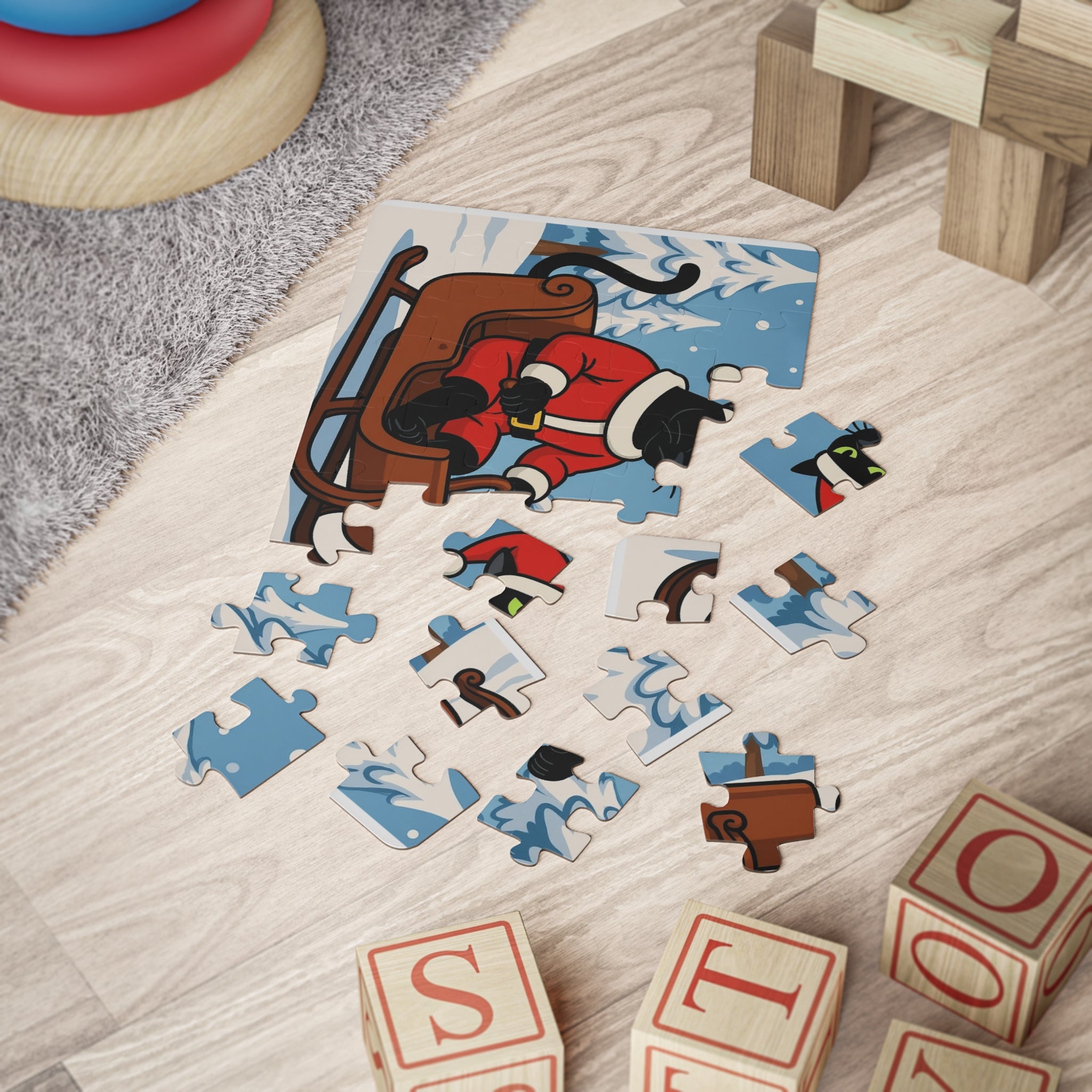 Kids Puzzle — Festive Thundercat's Coming To Town in Santa Suit on Sled, 30-Piece Holiday Jigsaw