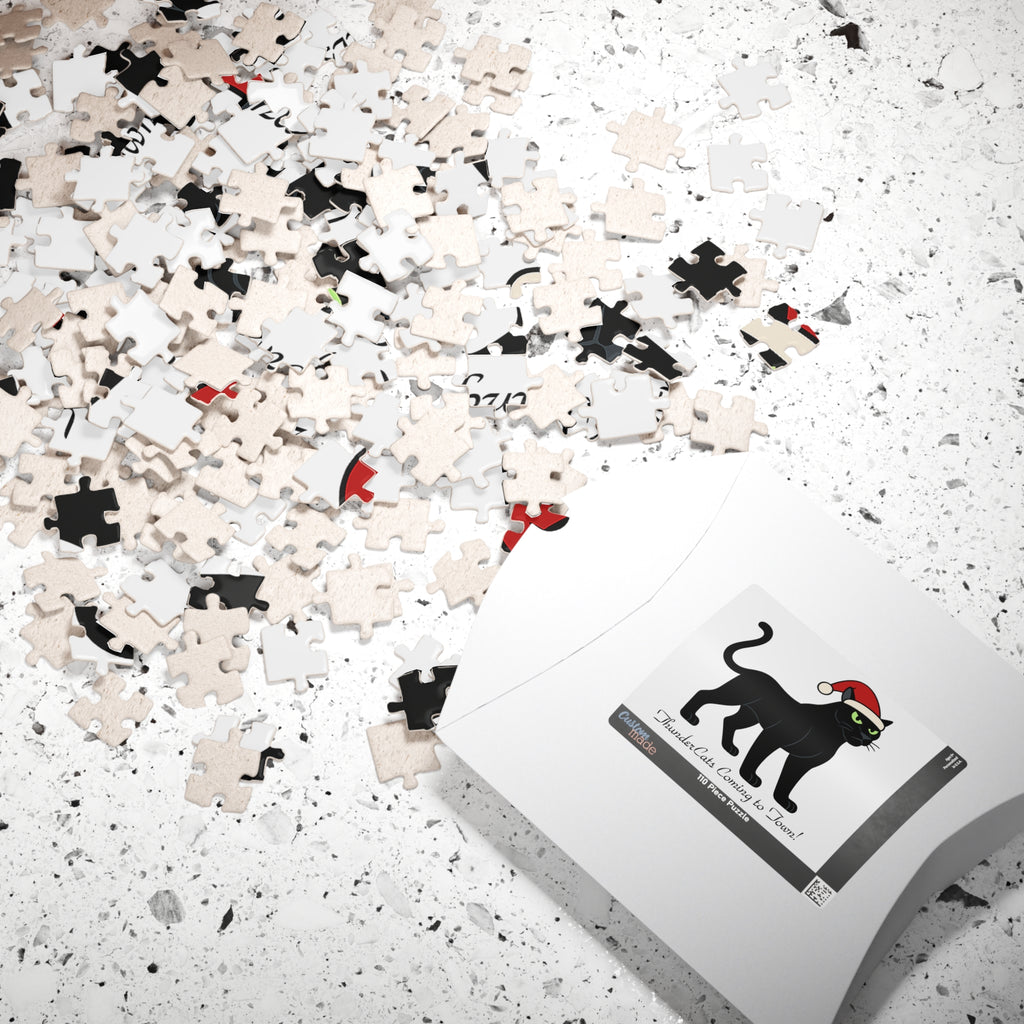 Christmas ThunderCat Cat Puzzle – Festive Santa Hat Jigsaw (110 pcs)