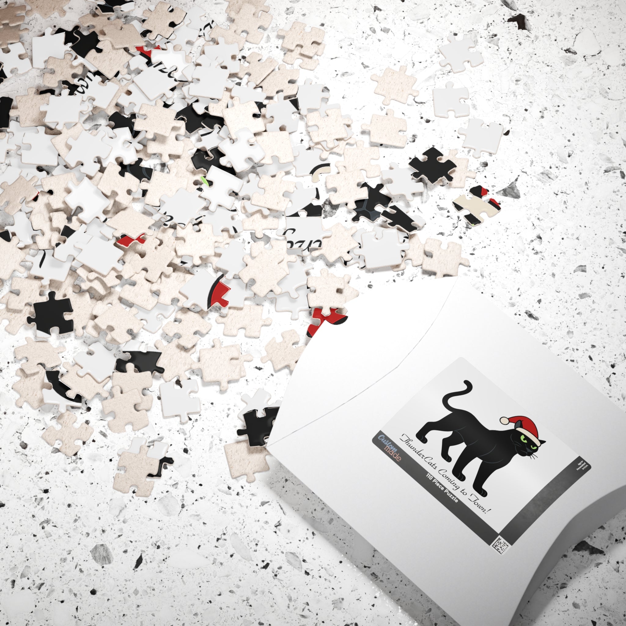 Christmas ThunderCat Cat Puzzle – Festive Santa Hat Jigsaw (110 pcs)