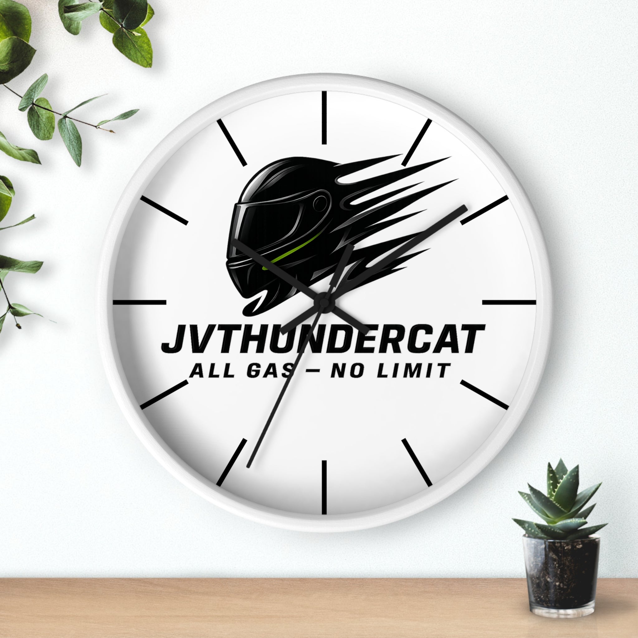JVThunderCat Racing Wall Clock — “All Gas — No Limit” Motorbike Helmet Design