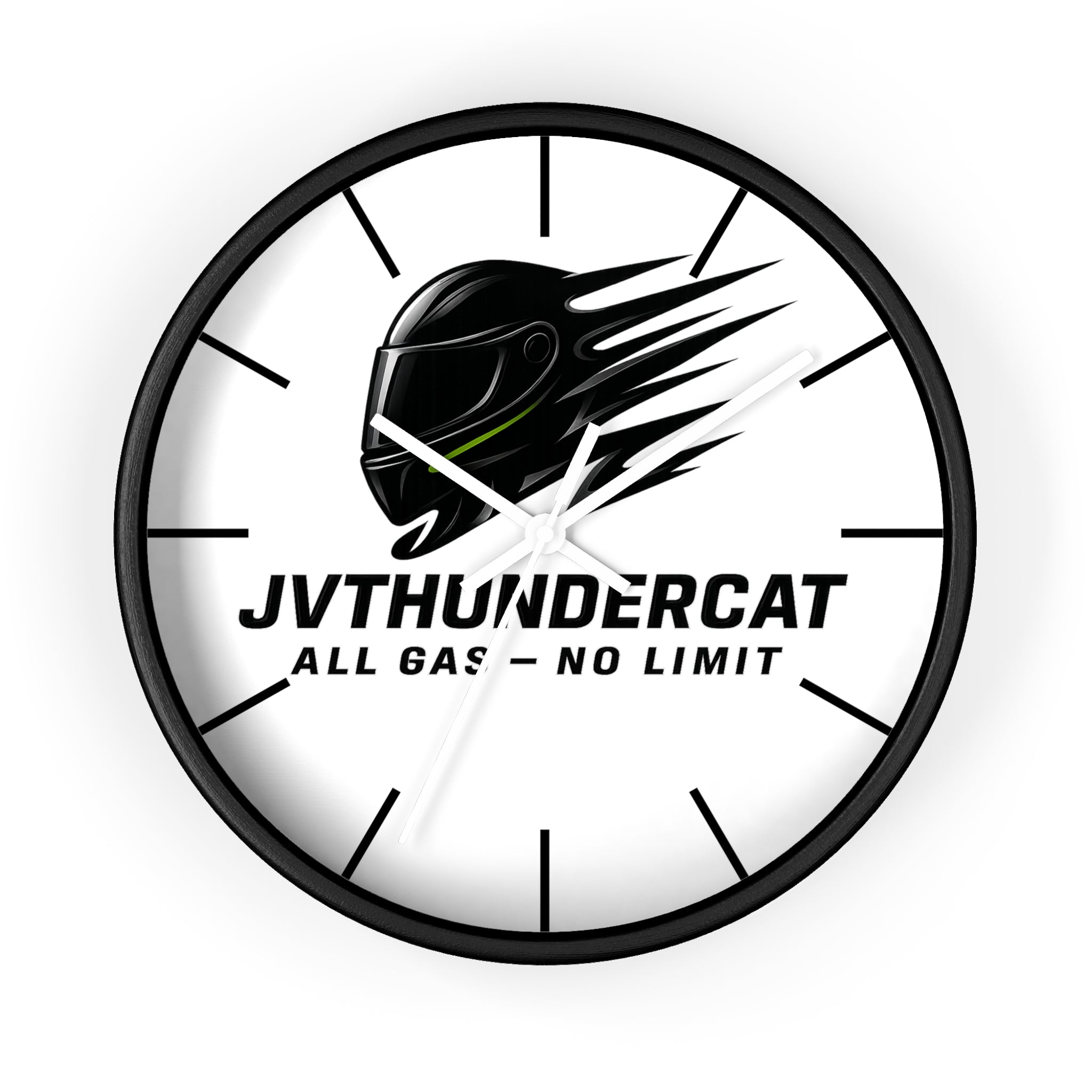 JVThunderCat Racing Wall Clock — “All Gas — No Limit” Motorbike Helmet Design