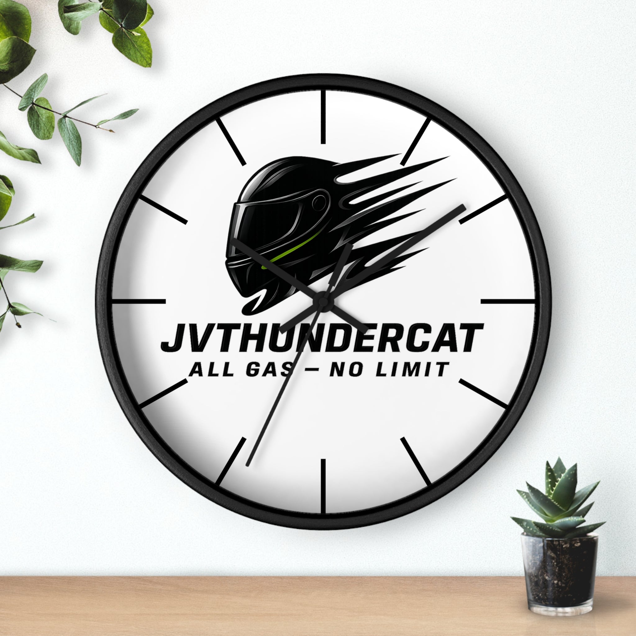 JVThunderCat Racing Wall Clock — “All Gas — No Limit” Motorbike Helmet Design
