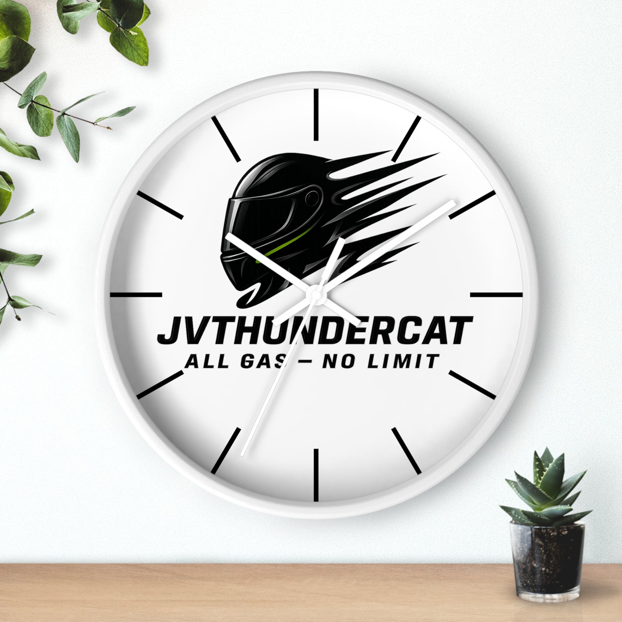 JVThunderCat Racing Wall Clock — “All Gas — No Limit” Motorbike Helmet Design