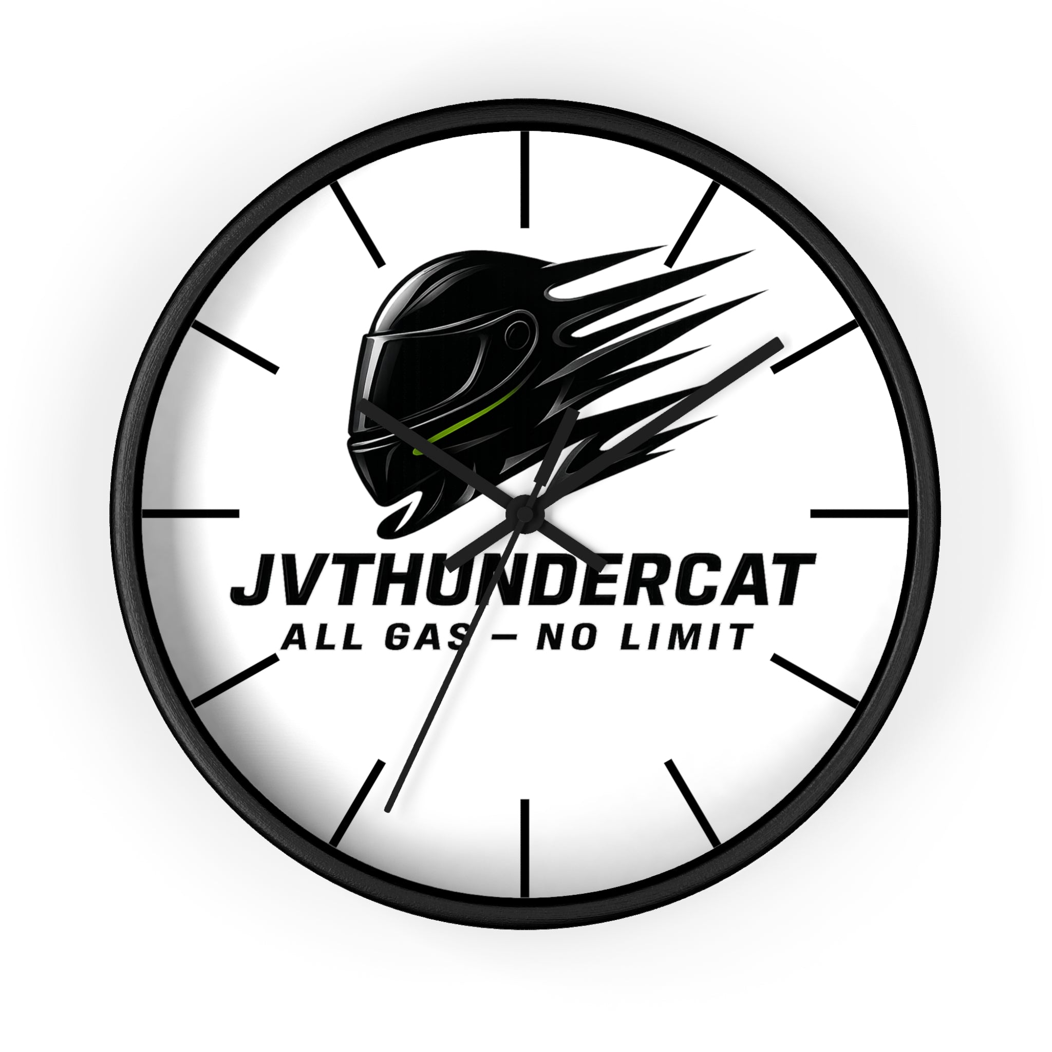 JVThunderCat Racing Wall Clock — “All Gas — No Limit” Motorbike Helmet Design