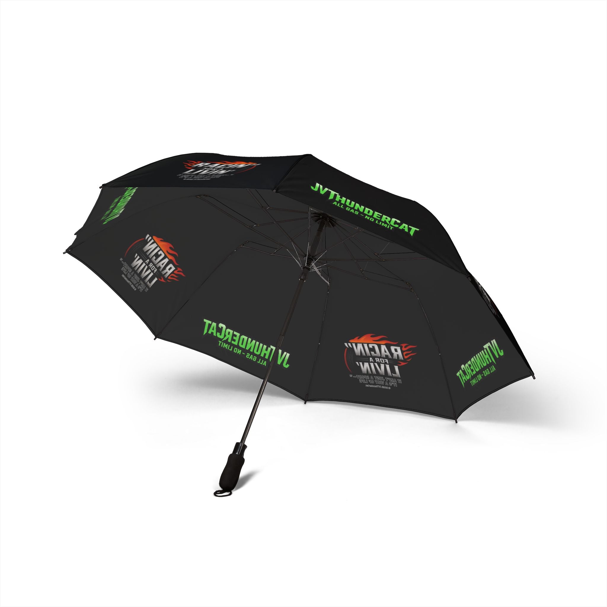 JVThunderCat and Racin' for a Livin' Semi-Automatic Foldable Umbrella - Sporty Black Umbrella for Racing Enthusiasts, Perfect for Outdoor Events, Gifts for Race Fans, [...]