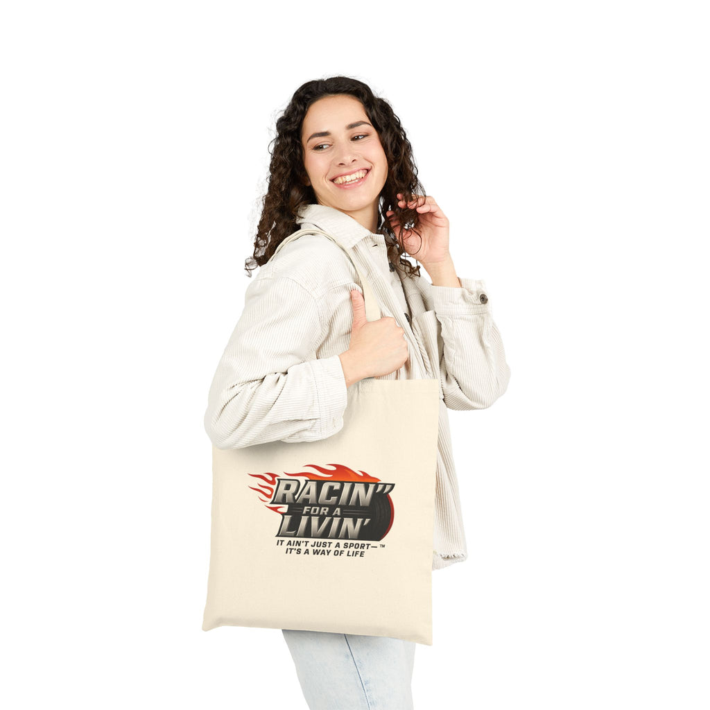 250th Celebration of Horsepower USA Canvas Tote Bag – "Racin' for a Livin'" Graphic Cotton Shopper