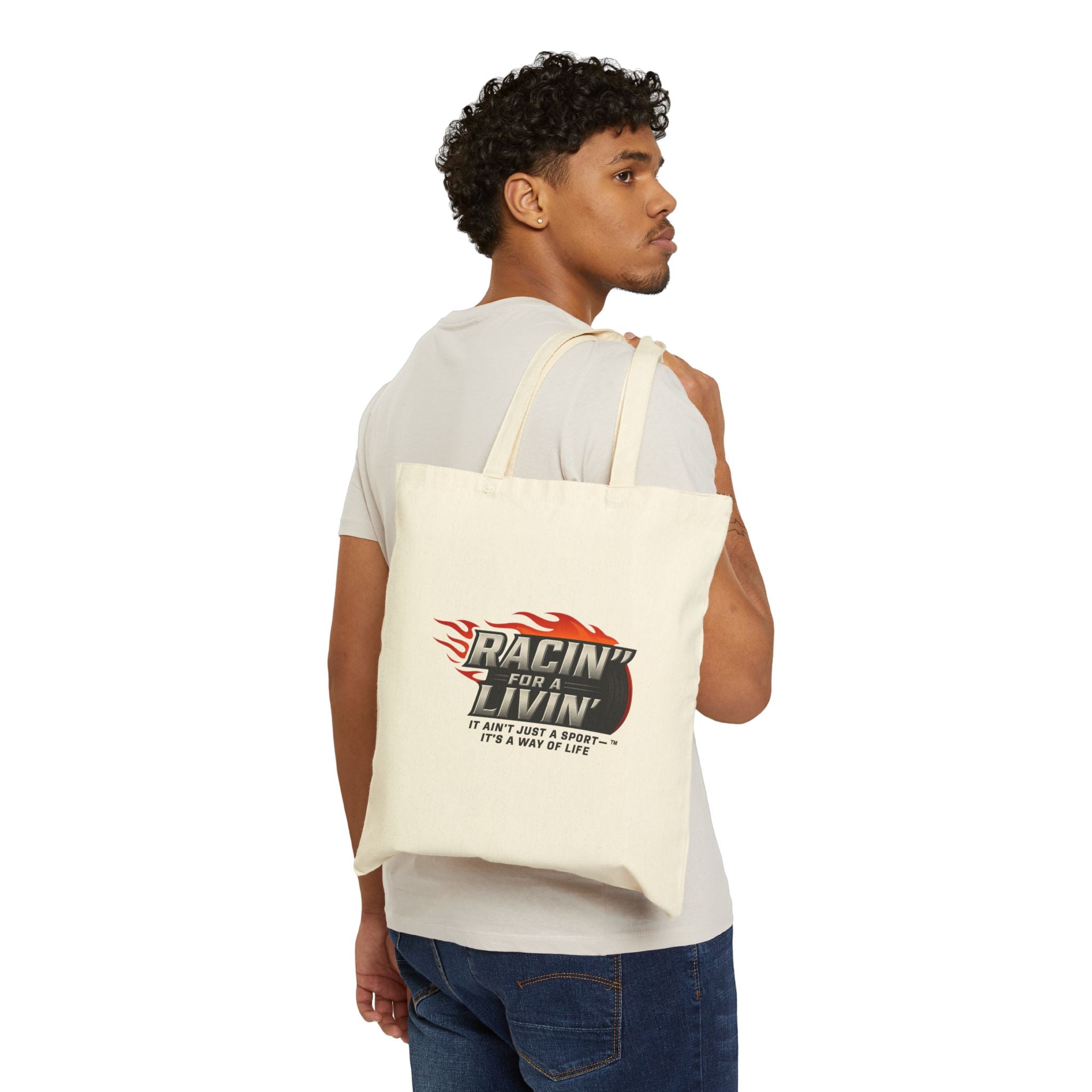 250th Celebration of Horsepower USA Canvas Tote Bag – "Racin' for a Livin'" Graphic Cotton Shopper