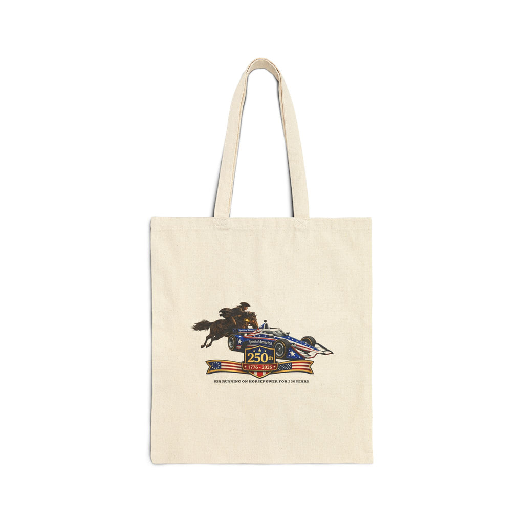 250th Celebration of Horsepower USA Canvas Tote Bag – "Racin' for a Livin'" Graphic Cotton Shopper