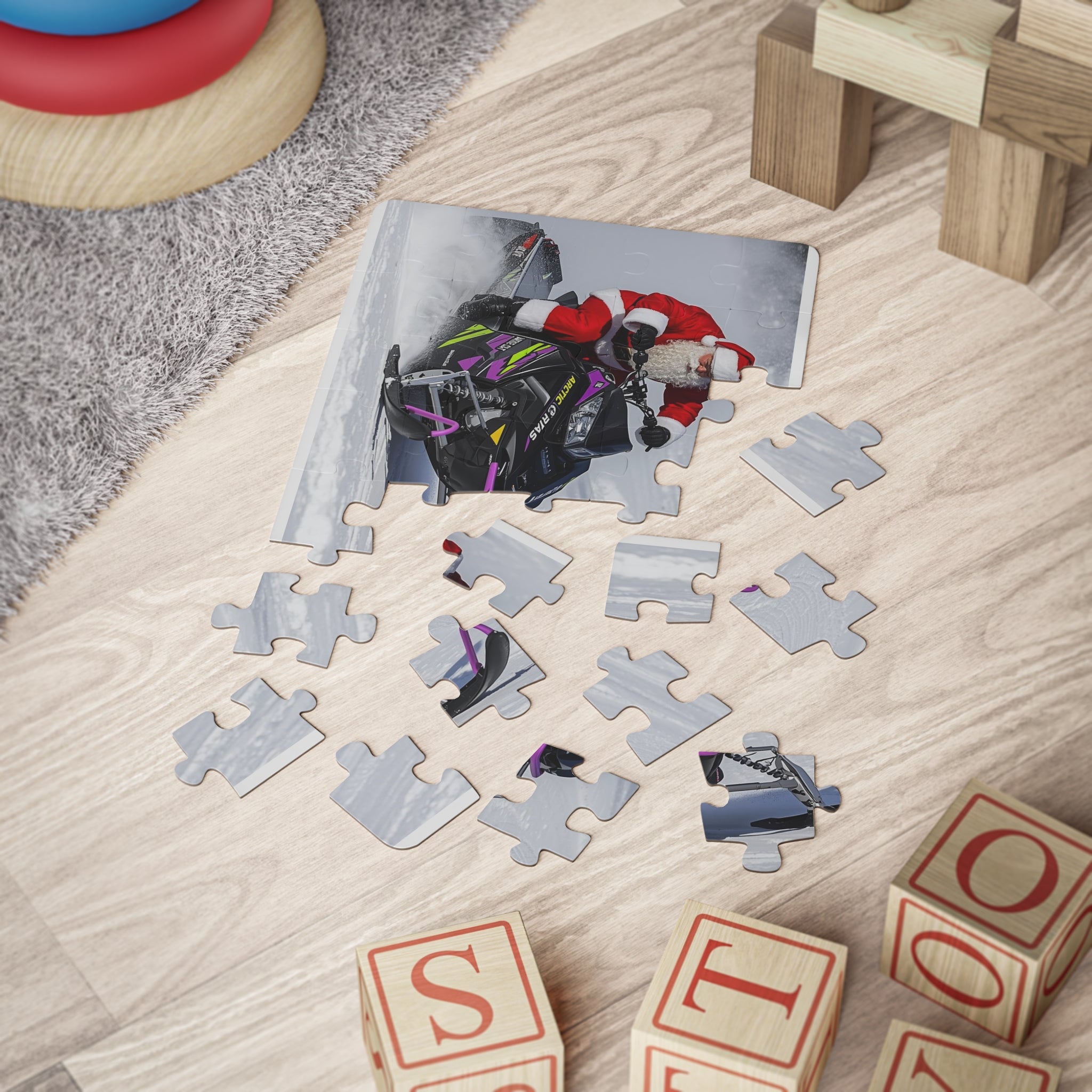 Kids Puzzle — Festive Santa on a Snowmobile ThunderCat style, 30-Piece Holiday Jigsaw